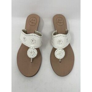 Jack Rogers Palm Beach White Leather Classic Jacks Flat Sandal Size 11 M